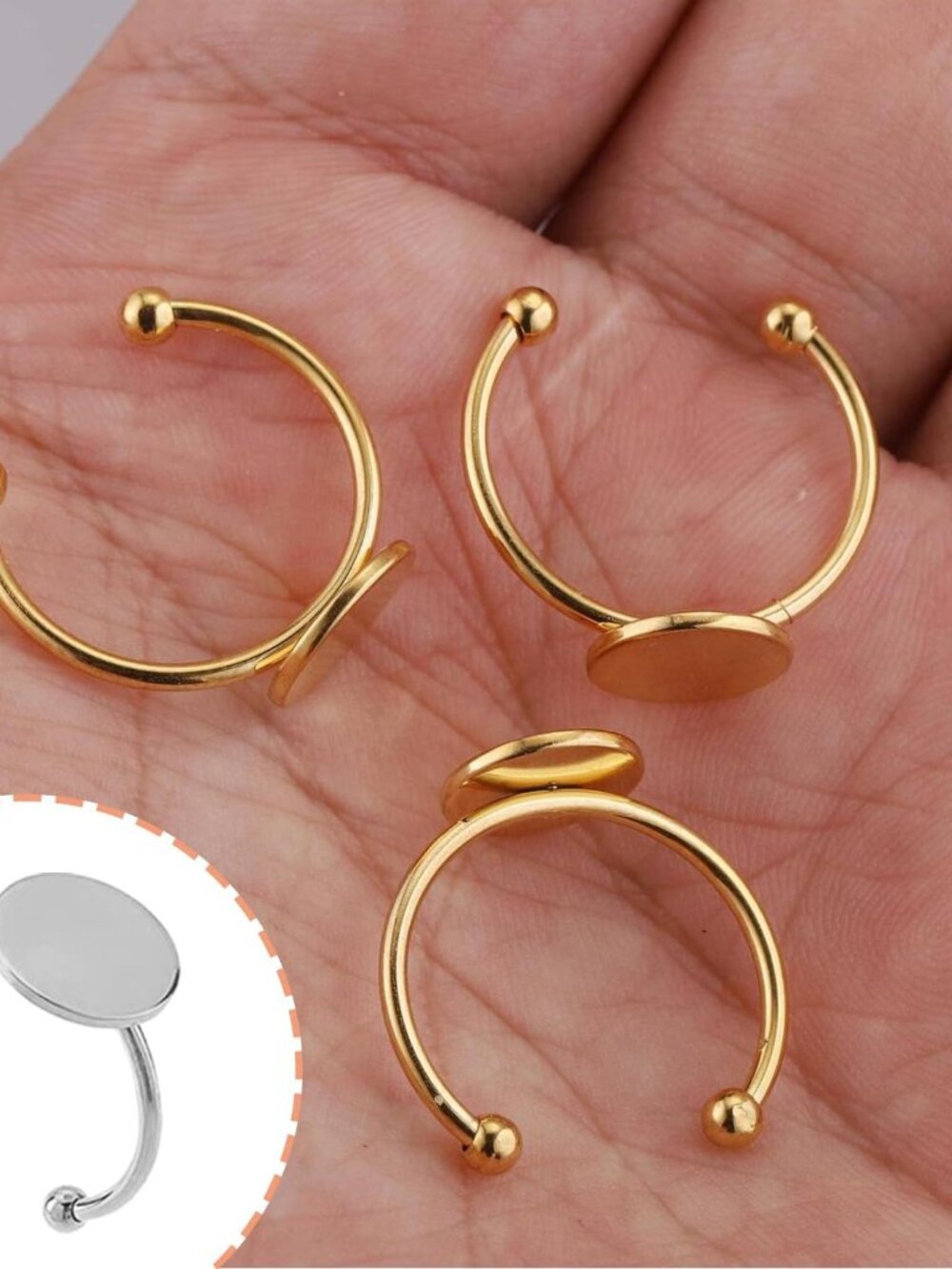 30 Pcs Blank Rings - Stainless Steel Adjustable Pad Ring Base, Flat Blank Ring B - Picture 3 of 6
